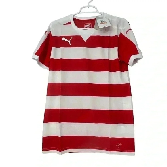 PUMA Men’s Small Red White Hoop Soccer Shirt – Striped Athletic Jersey NWT - Picture 6 of 9